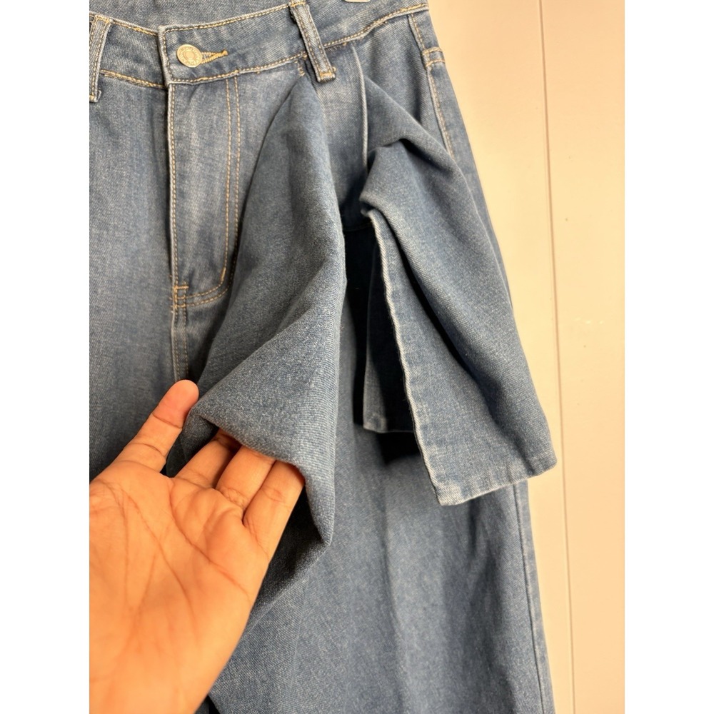 High Waist Wide Leg Jeans Women's Autumn Vintage Chic Pants Asymmetrical Design - Picture 2 of 5